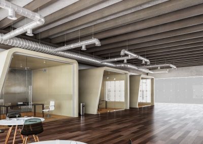 Modern office interior with windows. 3D render